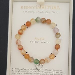 NIB❤️Sterling Silver Heart And Genuine Stone Bracelet